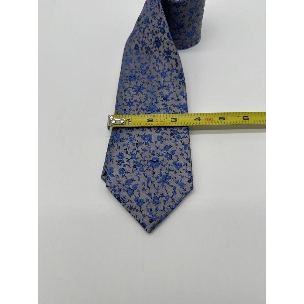 Haines & Bonner Necktie Mens One Size Blue Grey Excellent Floral Silk Blend Tie